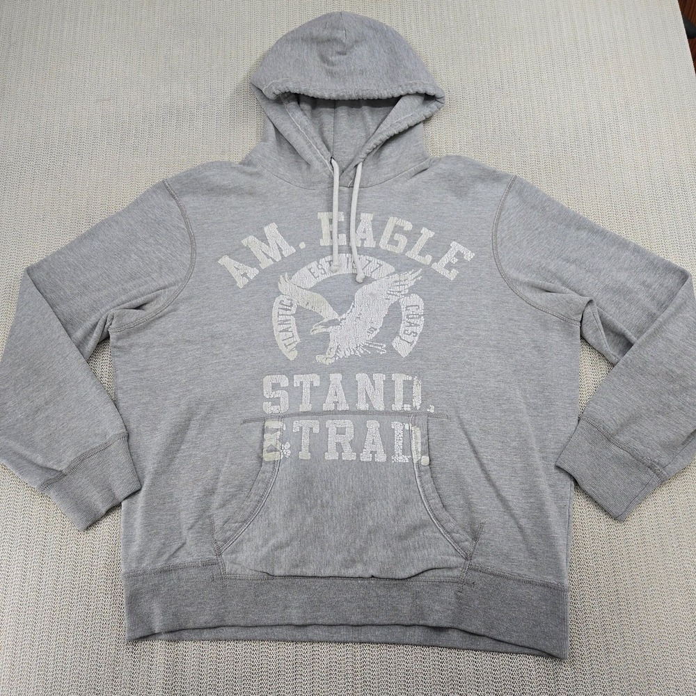 American Eagle Hoodie Sweatshirt Mens Extra Large Gray Pullover Graphic Preppy